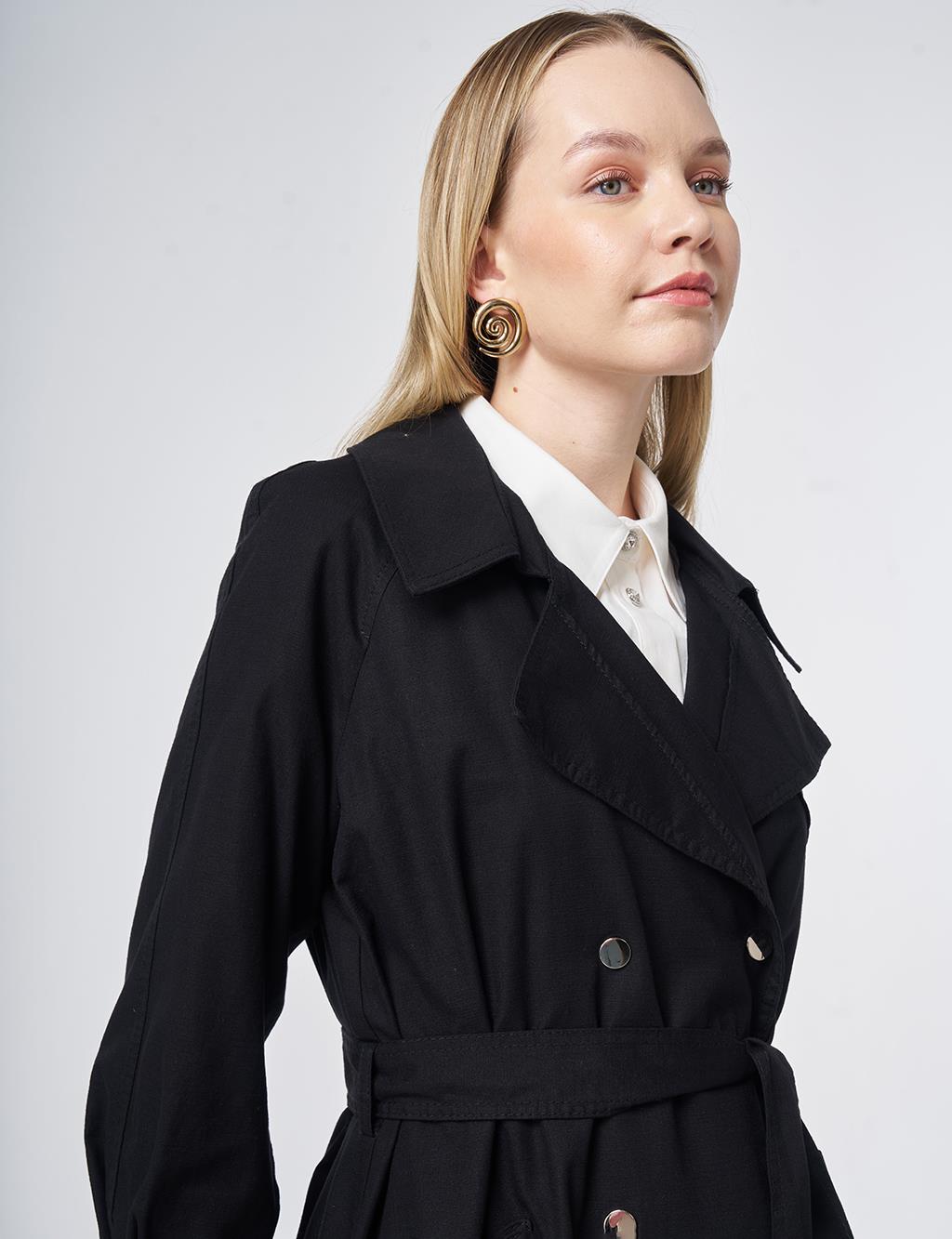 Stitch-Detail Trench Coat – Black