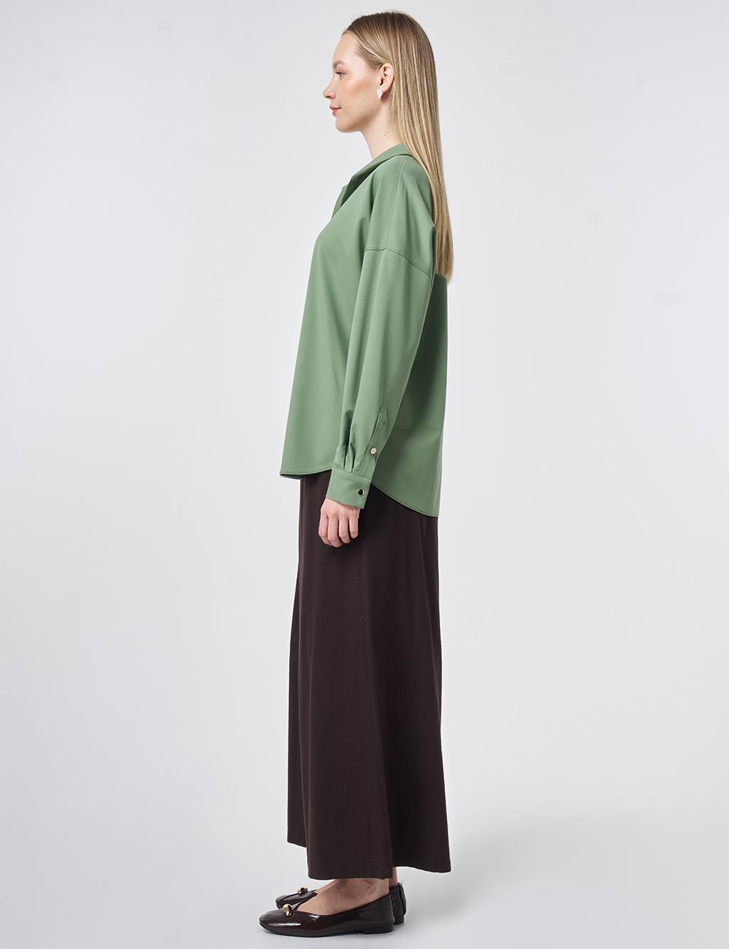 Polo Collar Rayon Sweatshirt – Moss Green