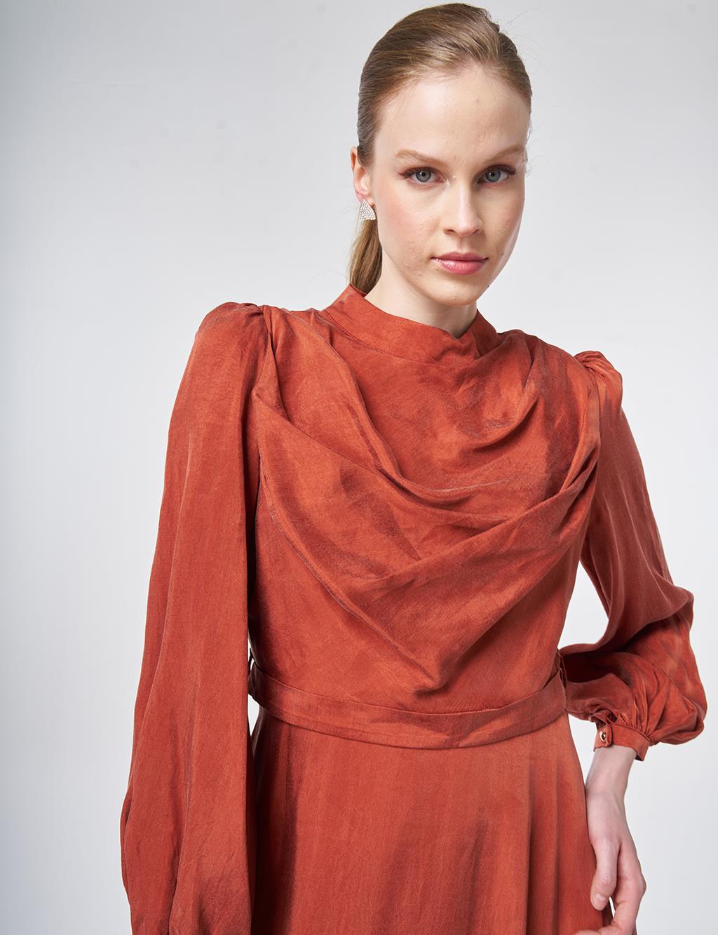 100% Lyocell Cowl Neck Dress – Terracotta