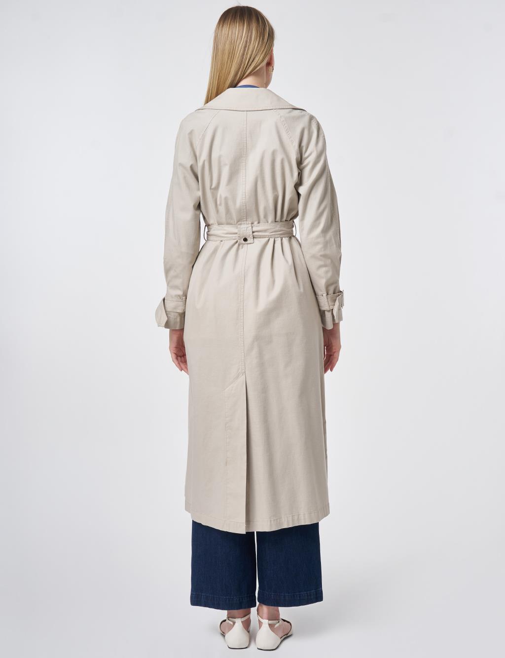 Stitch-Detail Trench Coat – Stone