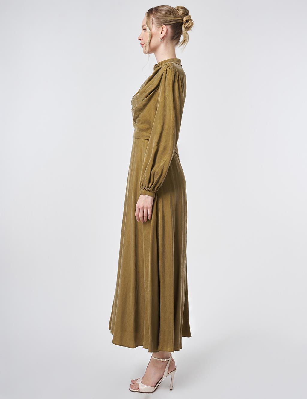100% Lyocell Cowl Neck Dress – Dark Olive