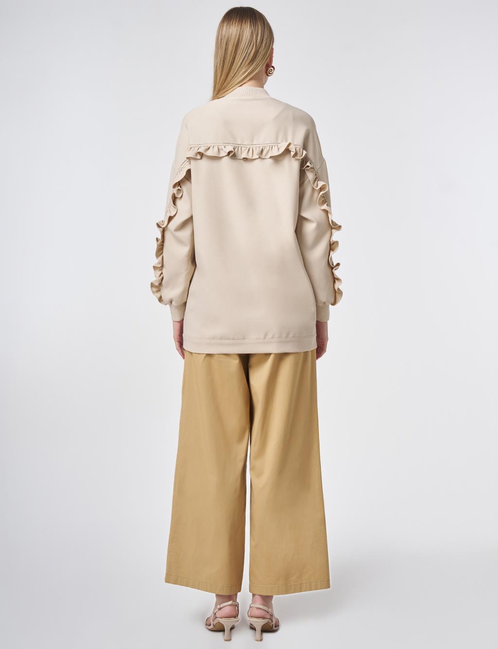 Ruffle-Detail College Collar Jacket – Stone