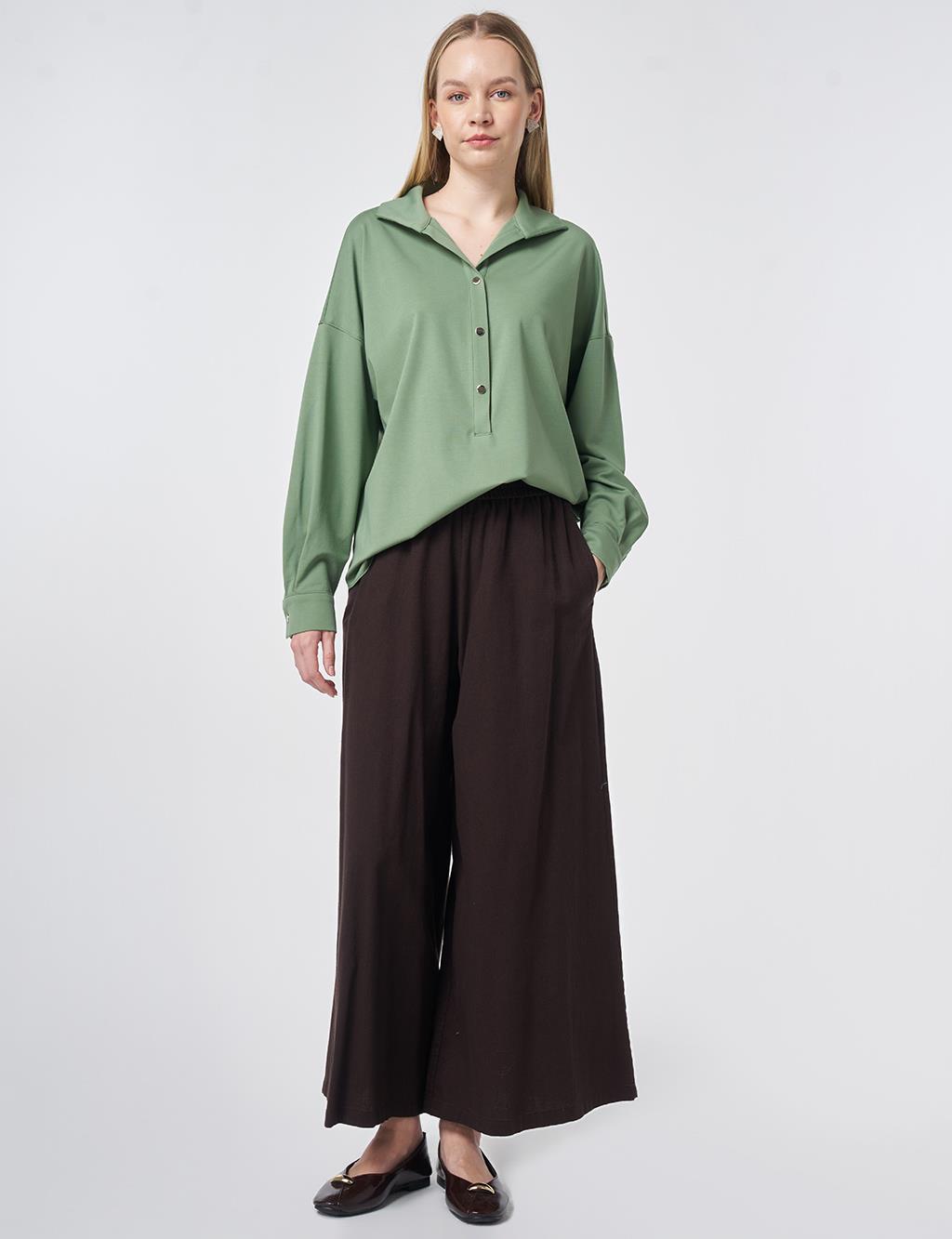 Polo Collar Rayon Sweatshirt – Moss Green