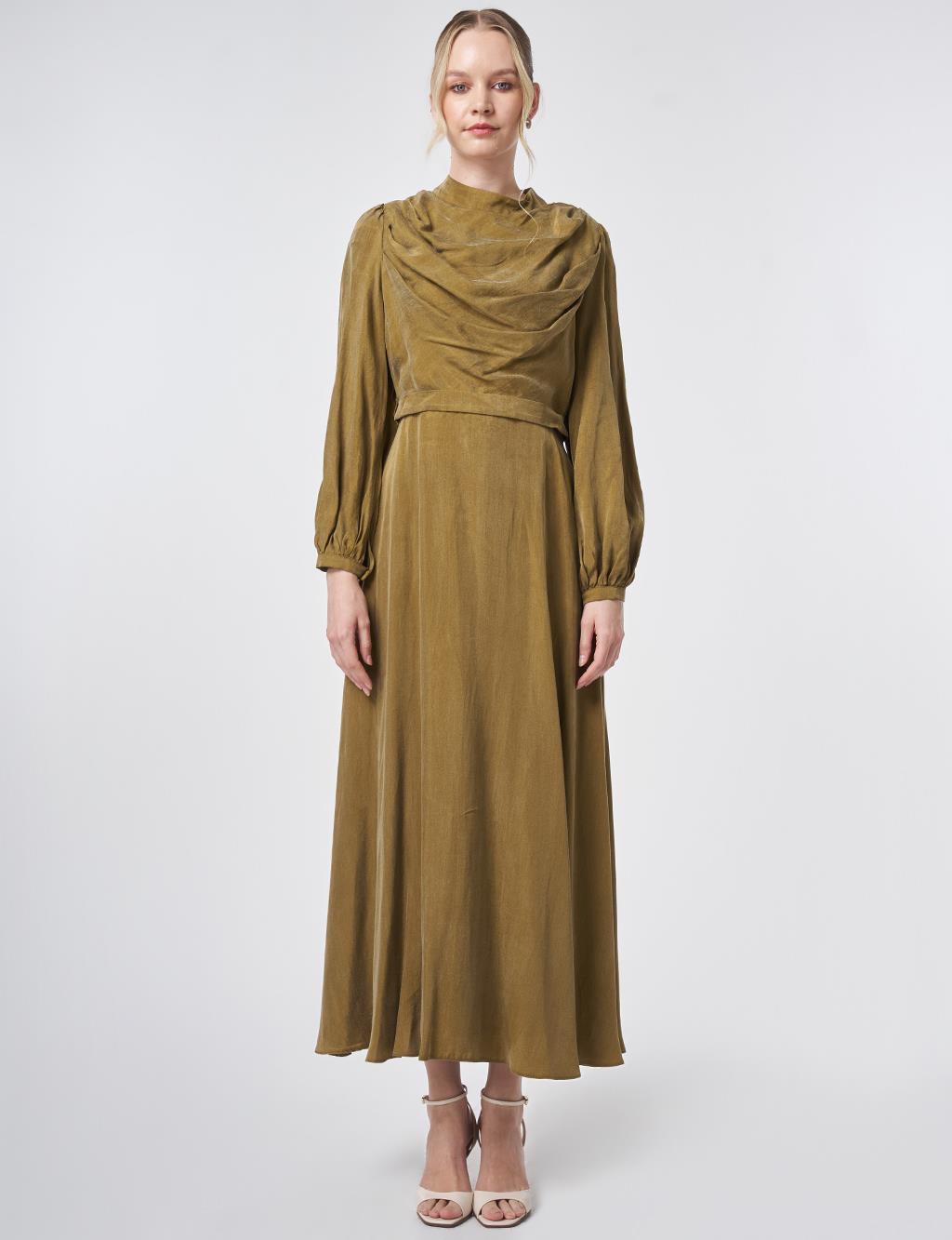 100% Lyocell Cowl Neck Dress – Dark Olive
