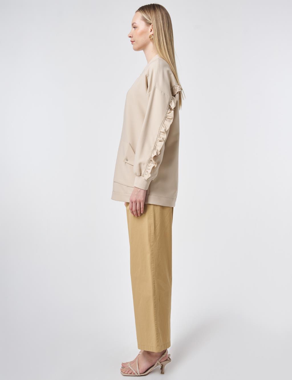 Ruffle-Detail College Collar Jacket – Stone