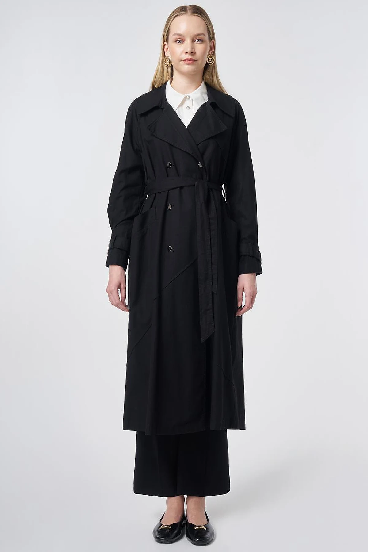 Stitch-Detail Trench Coat – Black