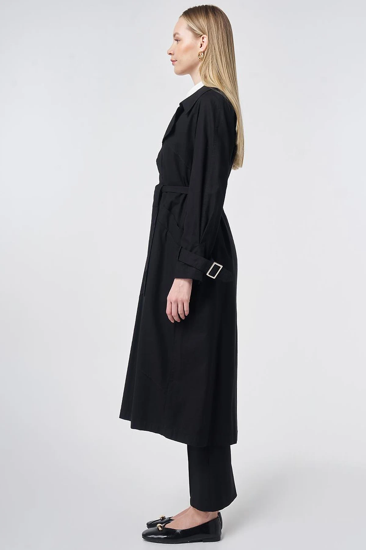 Stitch-Detail Trench Coat – Black