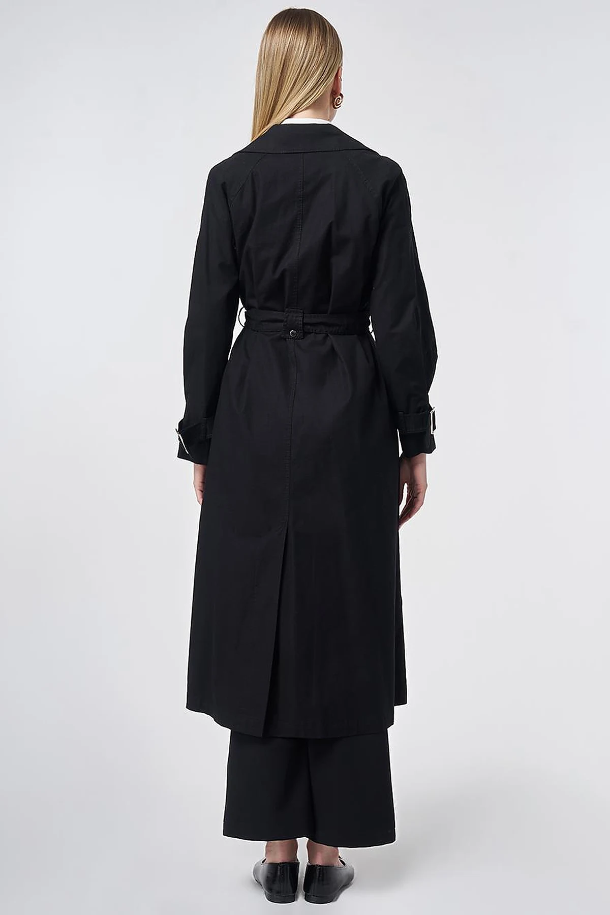 Stitch-Detail Trench Coat – Black