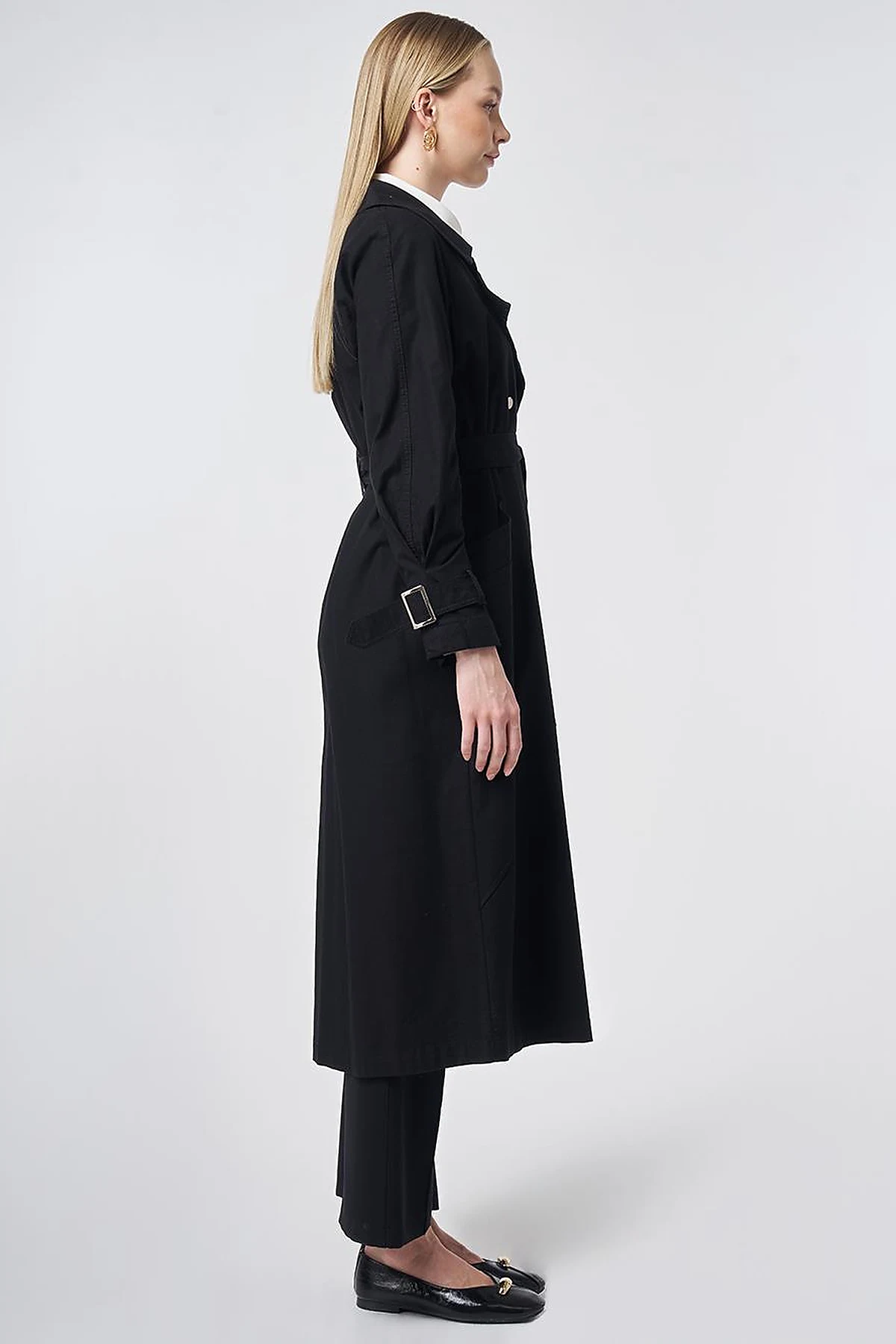 Stitch-Detail Trench Coat – Black