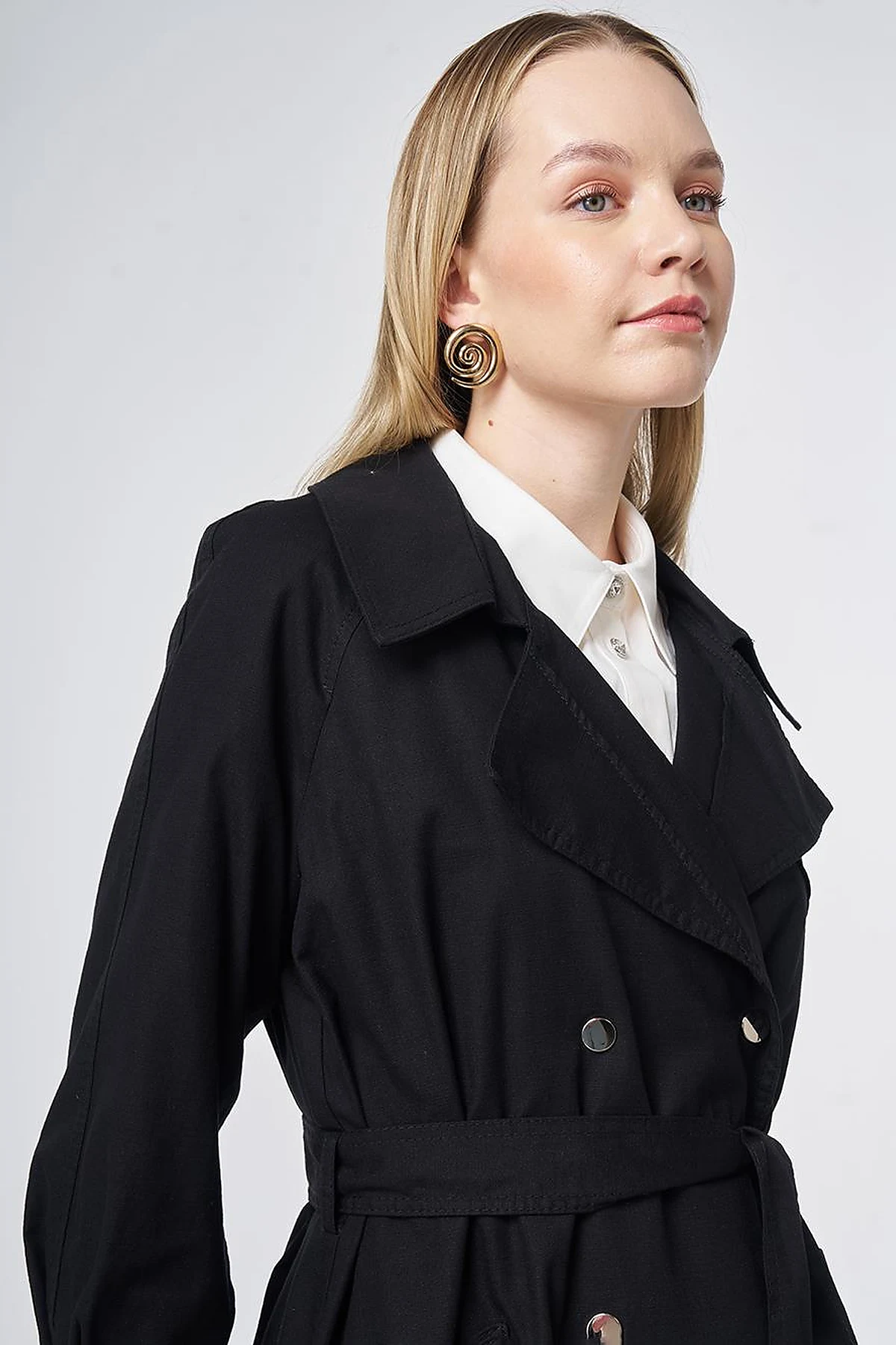 Stitch-Detail Trench Coat – Black