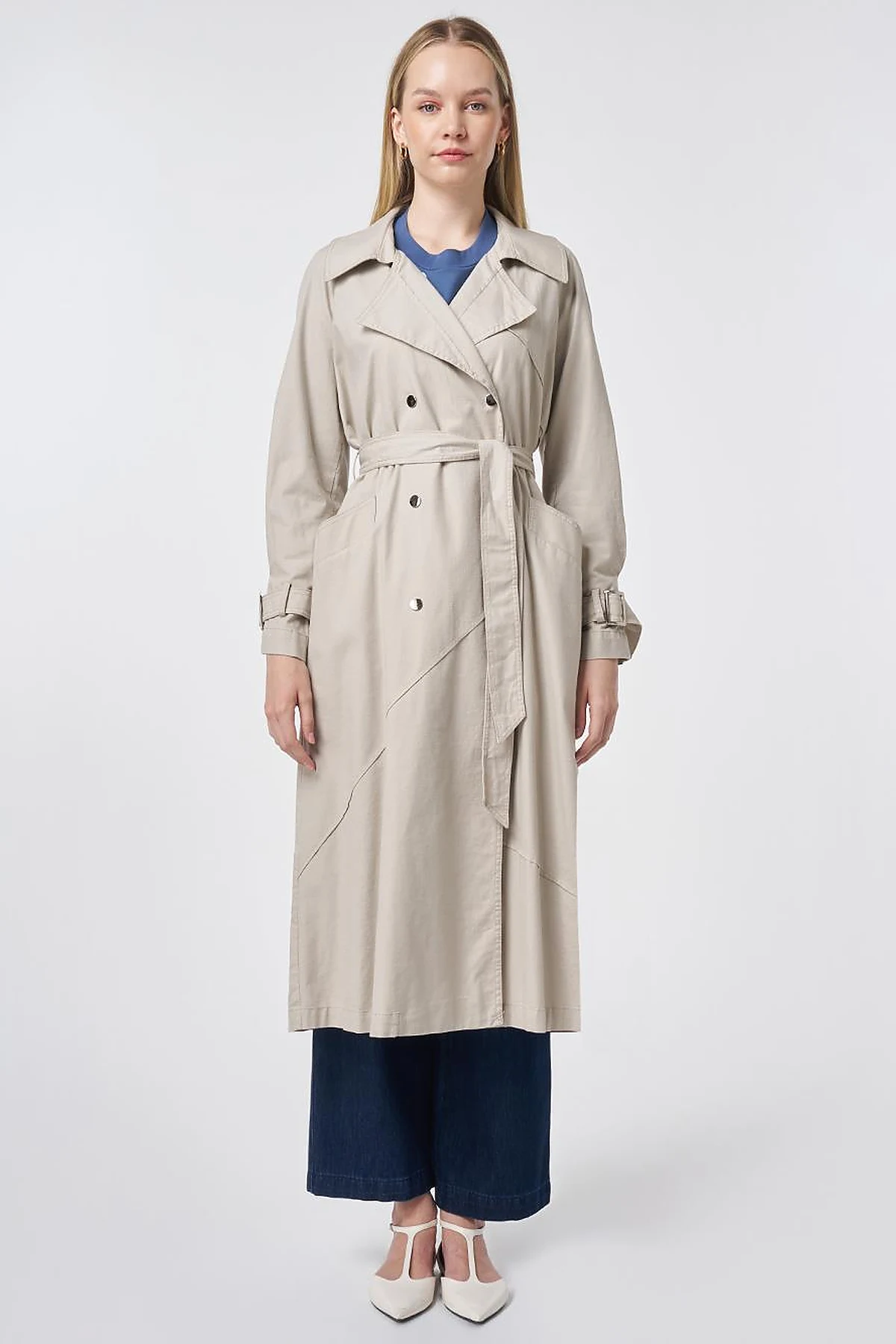 Stitch-Detail Trench Coat – Stone