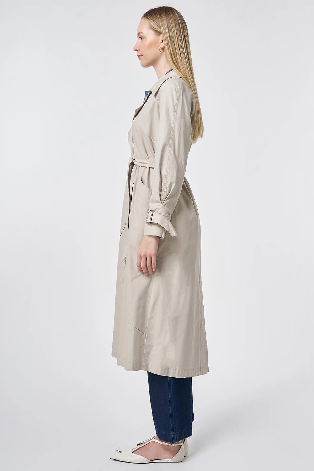 Stitch-Detail Trench Coat – Stone
