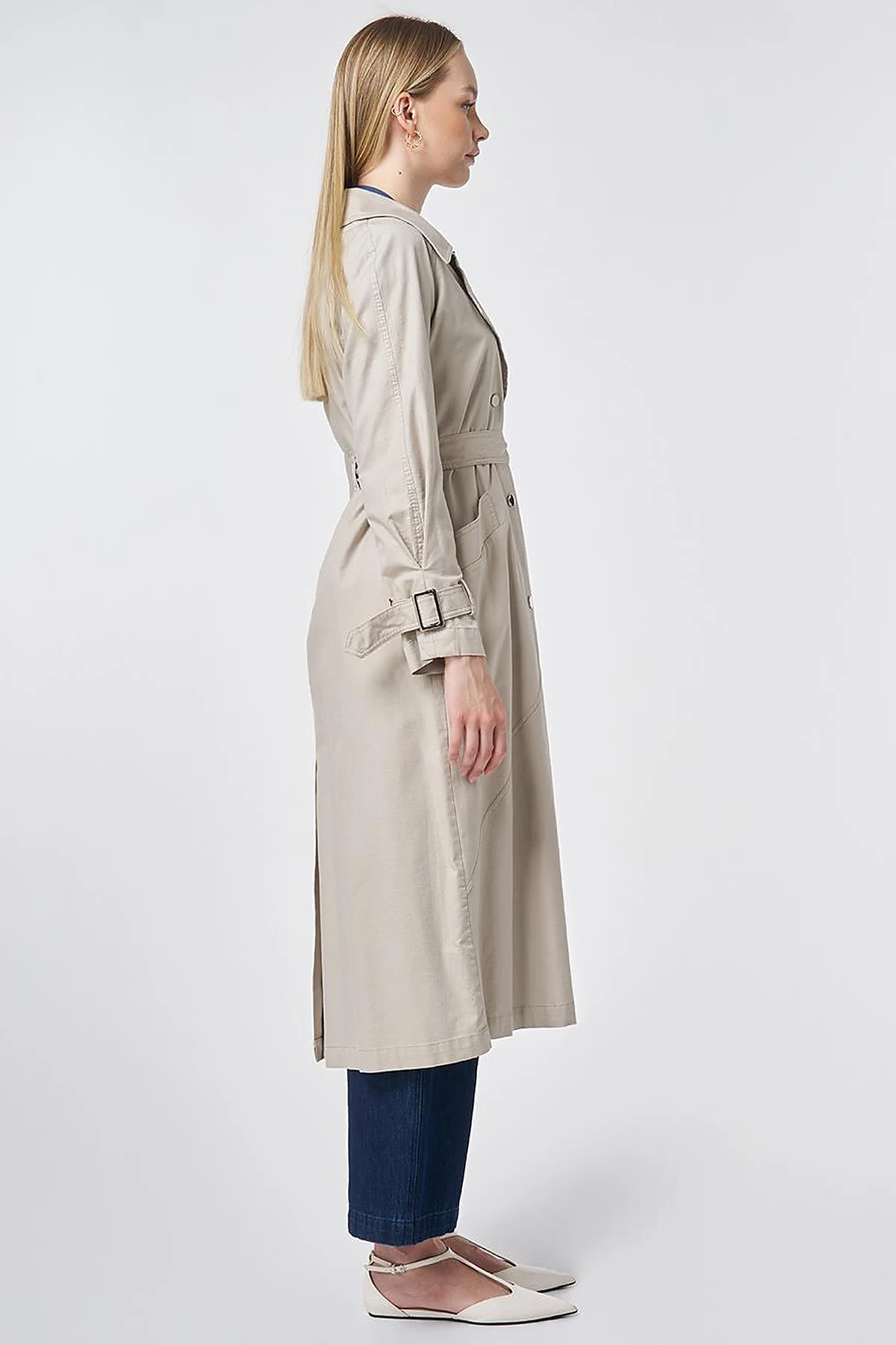Stitch-Detail Trench Coat – Stone