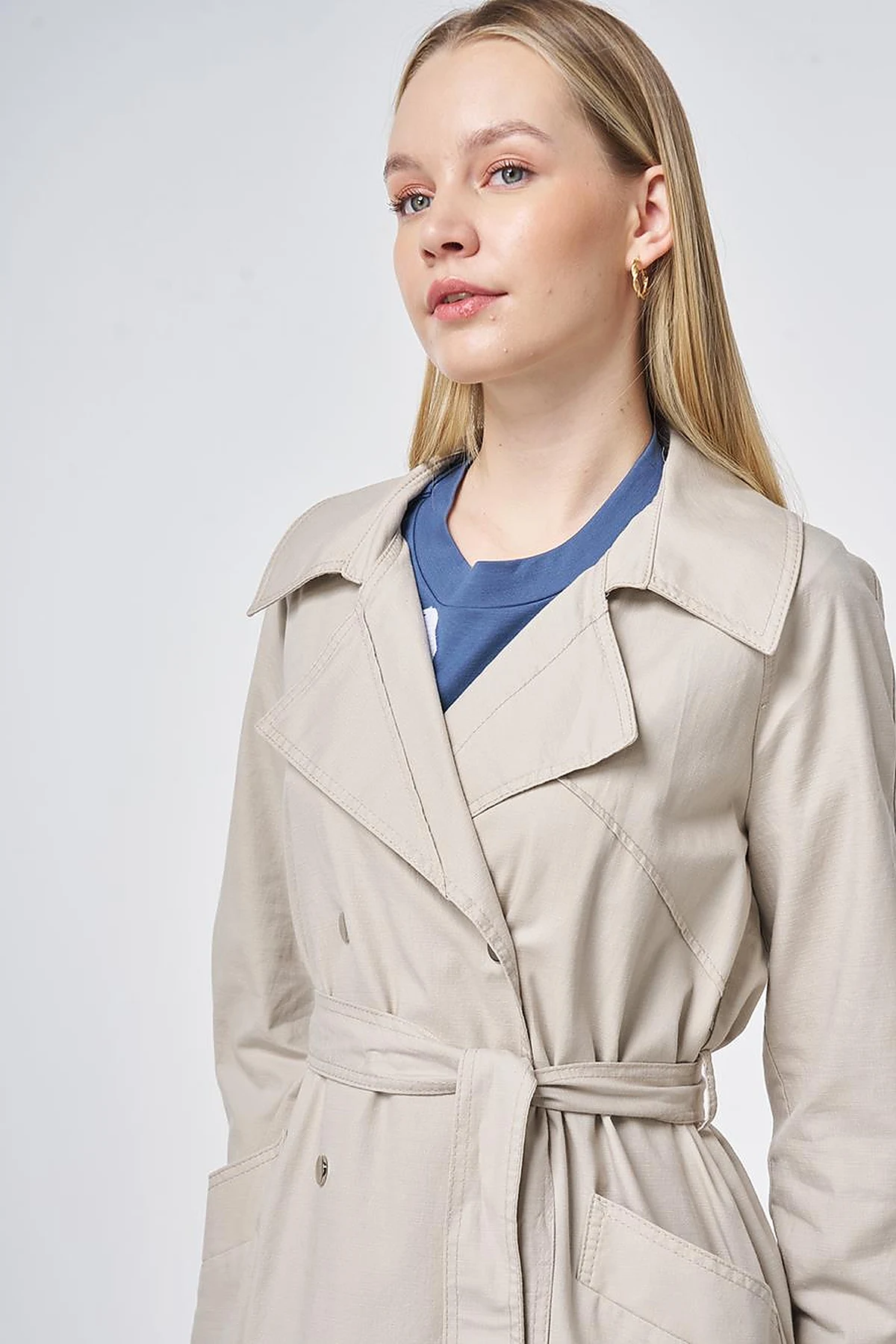 Stitch-Detail Trench Coat – Stone