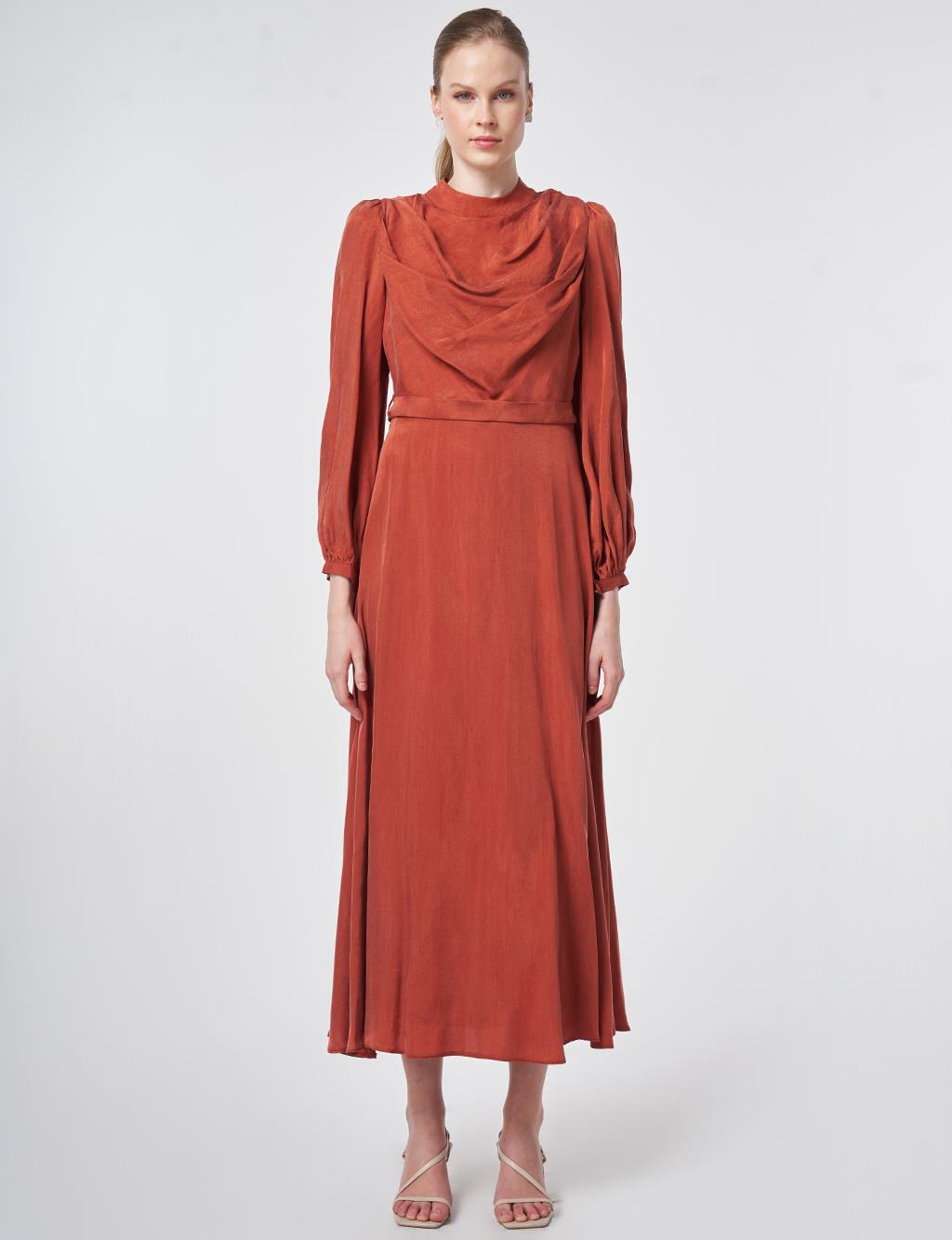 100% Lyocell Cowl Neck Dress – Terracotta