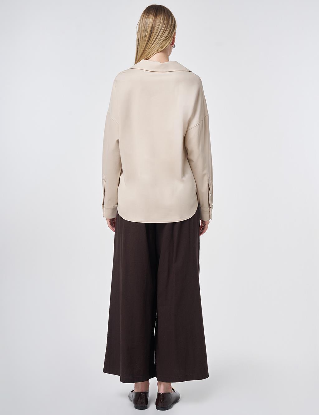 Polo Collar Rayon Sweatshirt – Stone