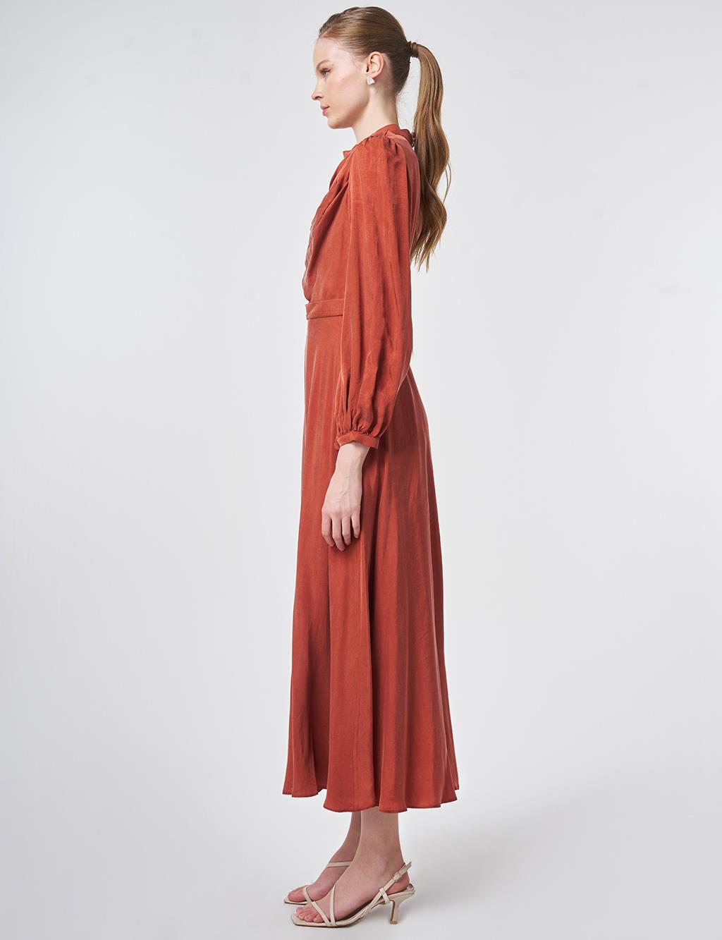 100% Lyocell Cowl Neck Dress – Terracotta