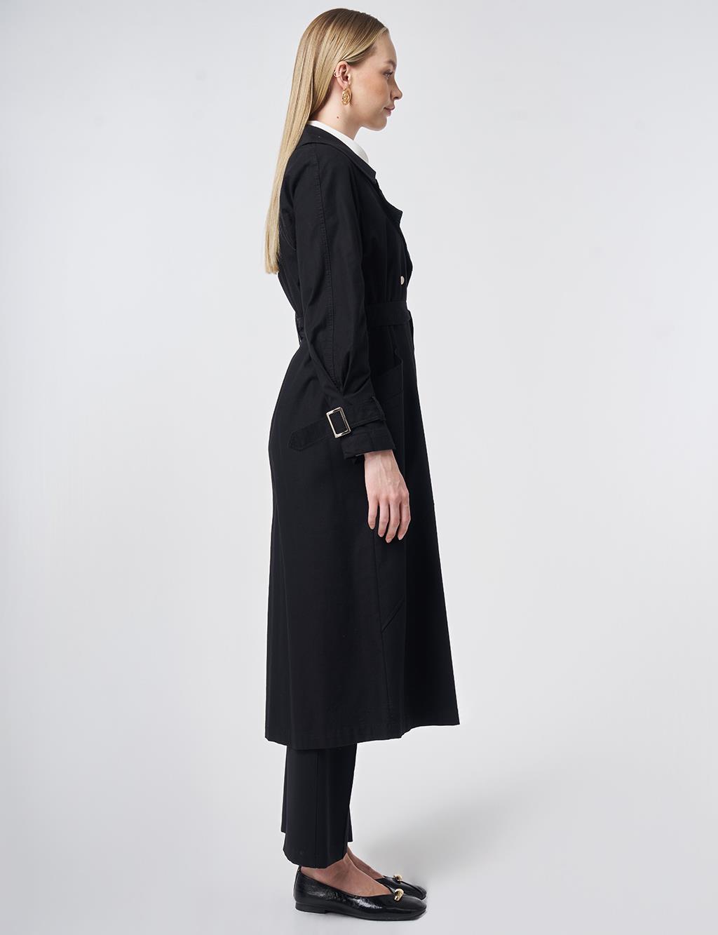 Stitch-Detail Trench Coat – Black