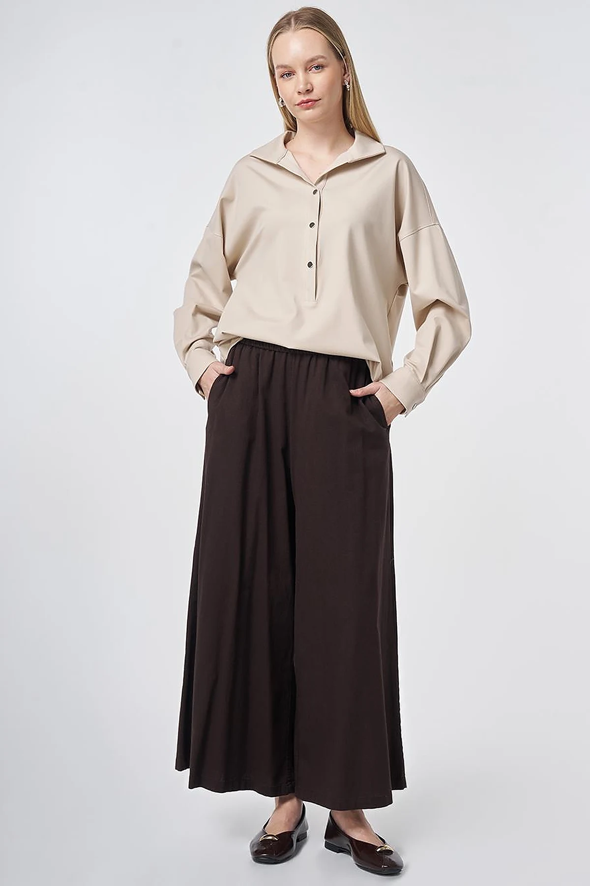 Polo Collar Rayon Sweatshirt – Stone