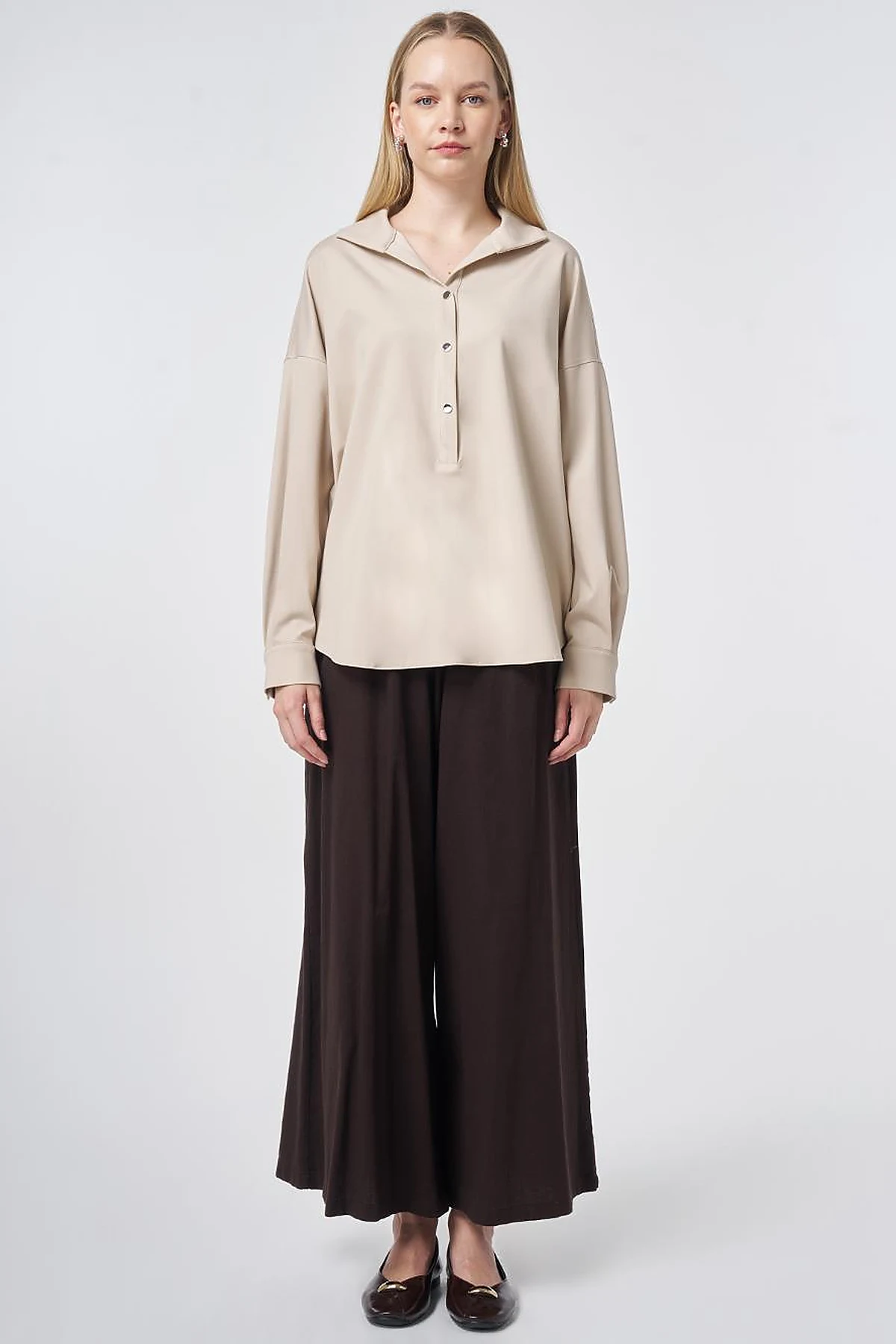 Polo Collar Rayon Sweatshirt – Stone