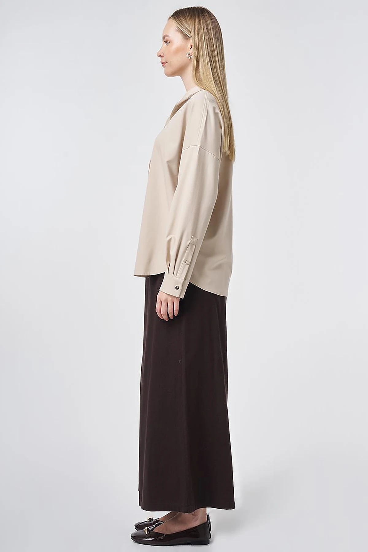Polo Collar Rayon Sweatshirt – Stone