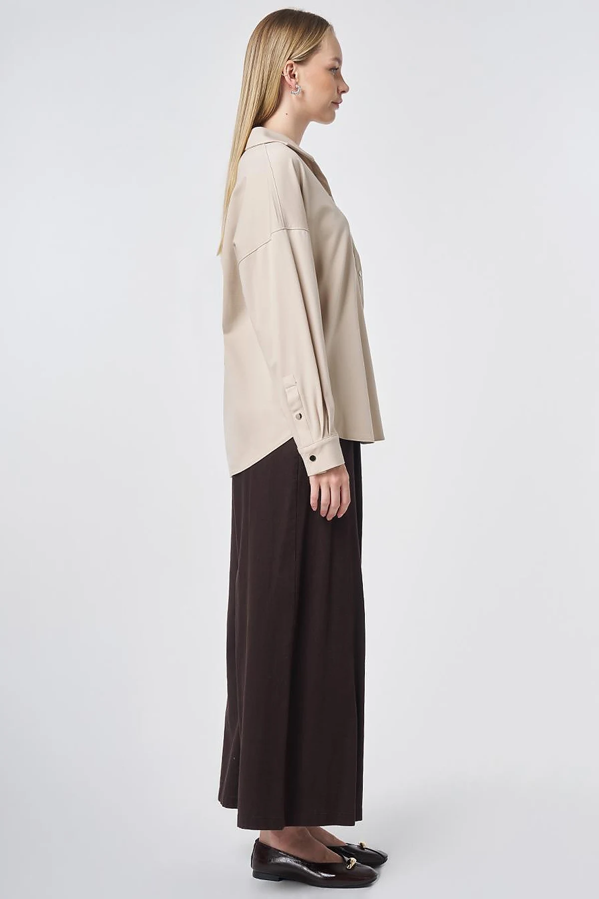 Polo Collar Rayon Sweatshirt – Stone