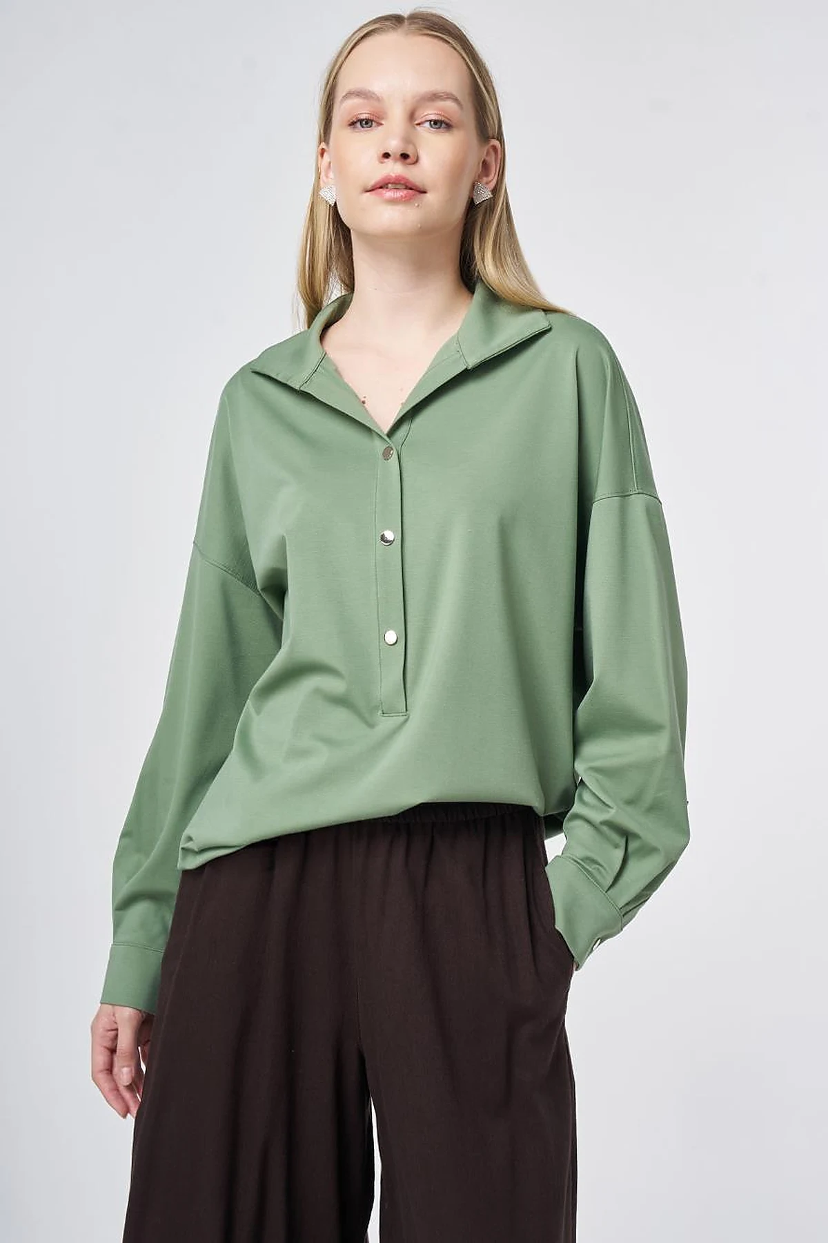 Polo Collar Rayon Sweatshirt – Moss Green