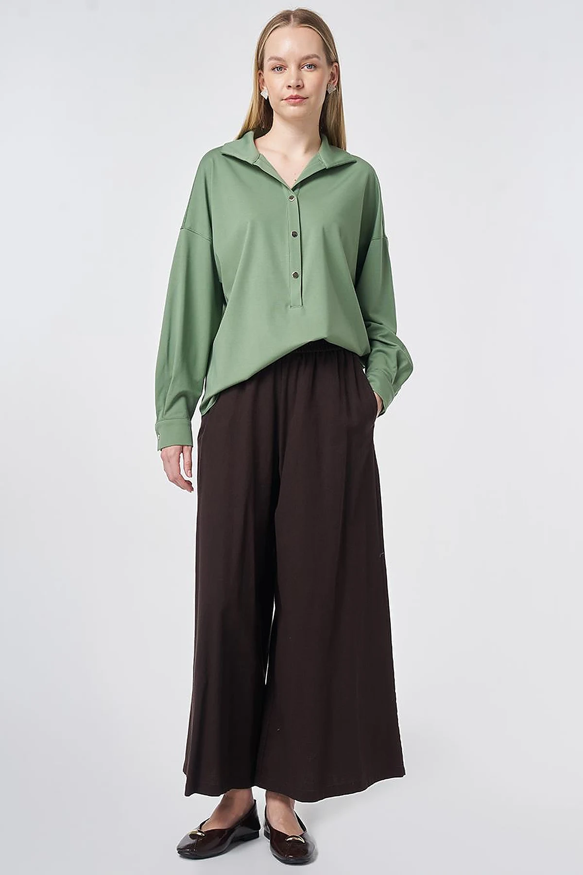 Polo Collar Rayon Sweatshirt – Moss Green