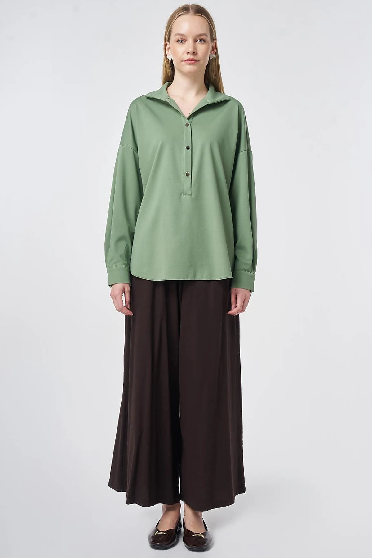 Polo Collar Rayon Sweatshirt – Moss Green