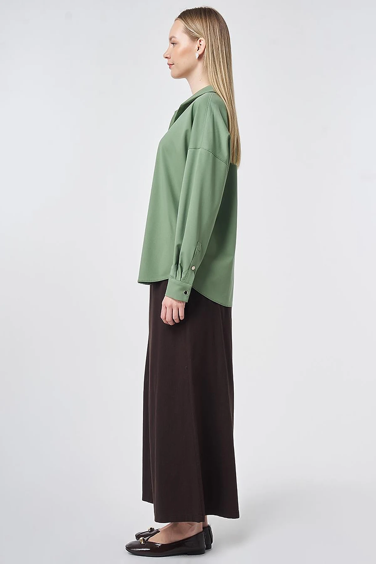 Polo Collar Rayon Sweatshirt – Moss Green