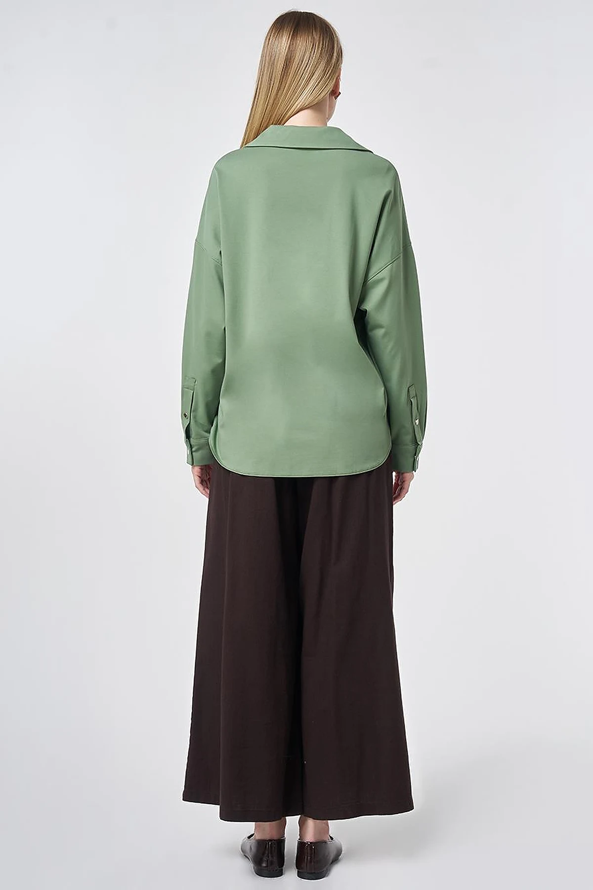 Polo Collar Rayon Sweatshirt – Moss Green