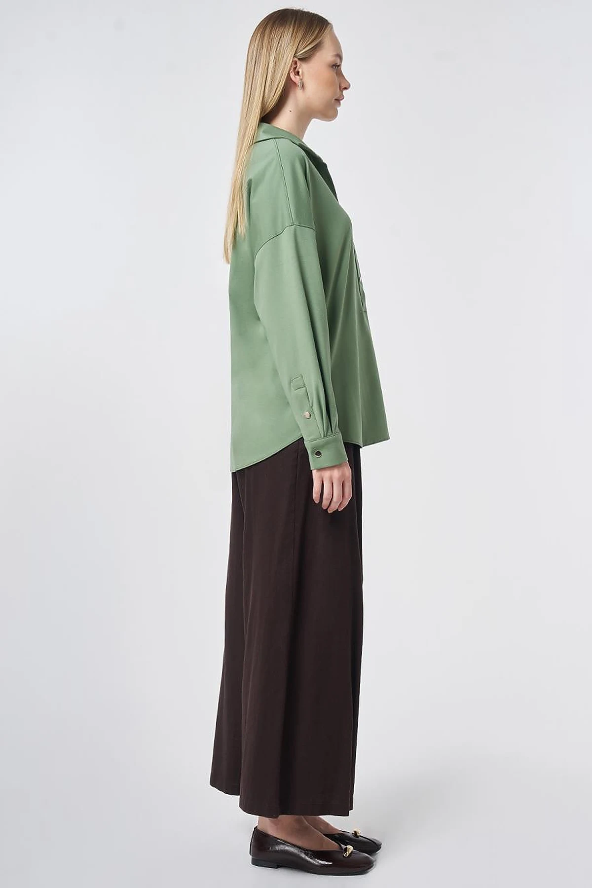 Polo Collar Rayon Sweatshirt – Moss Green