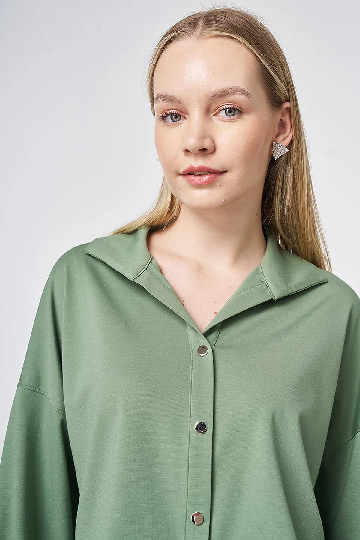 Polo Collar Rayon Sweatshirt – Moss Green