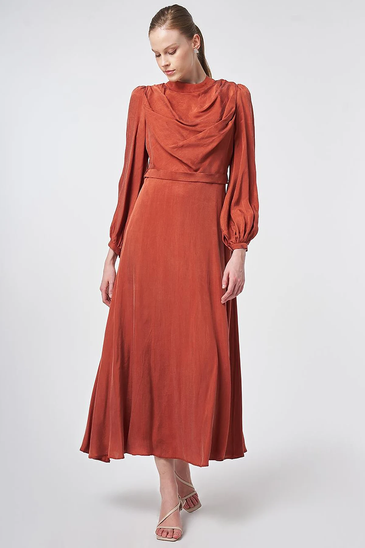 100% Lyocell Cowl Neck Dress – Terracotta