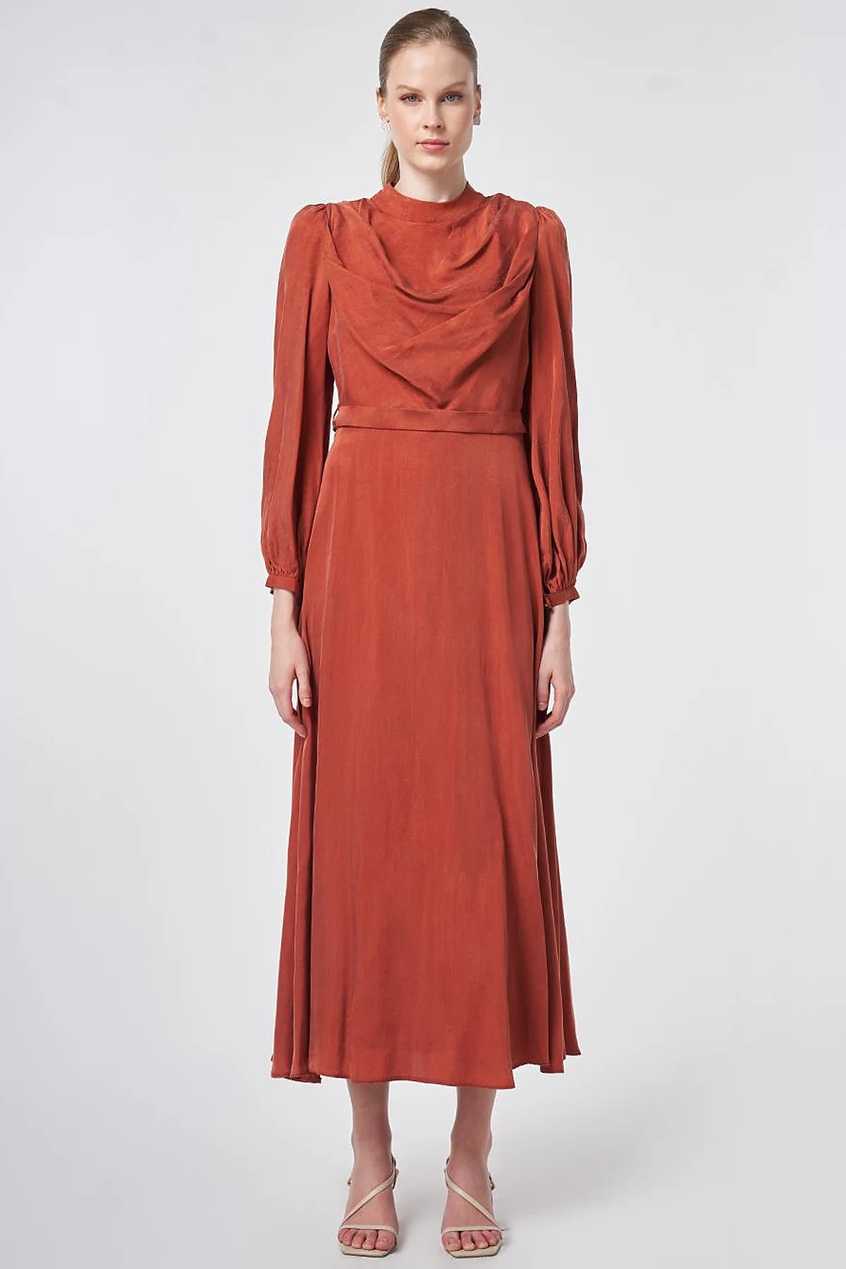 100% Lyocell Cowl Neck Dress – Terracotta