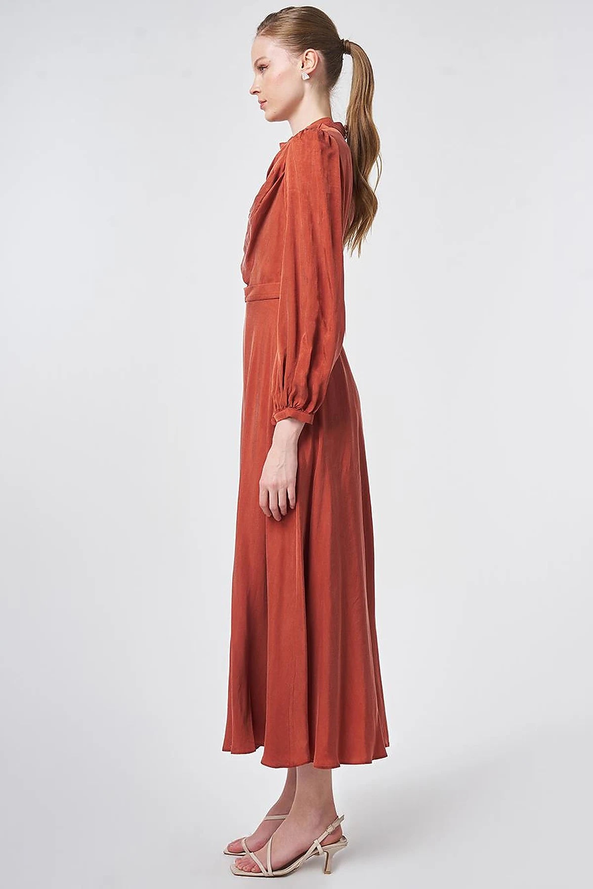 100% Lyocell Cowl Neck Dress – Terracotta
