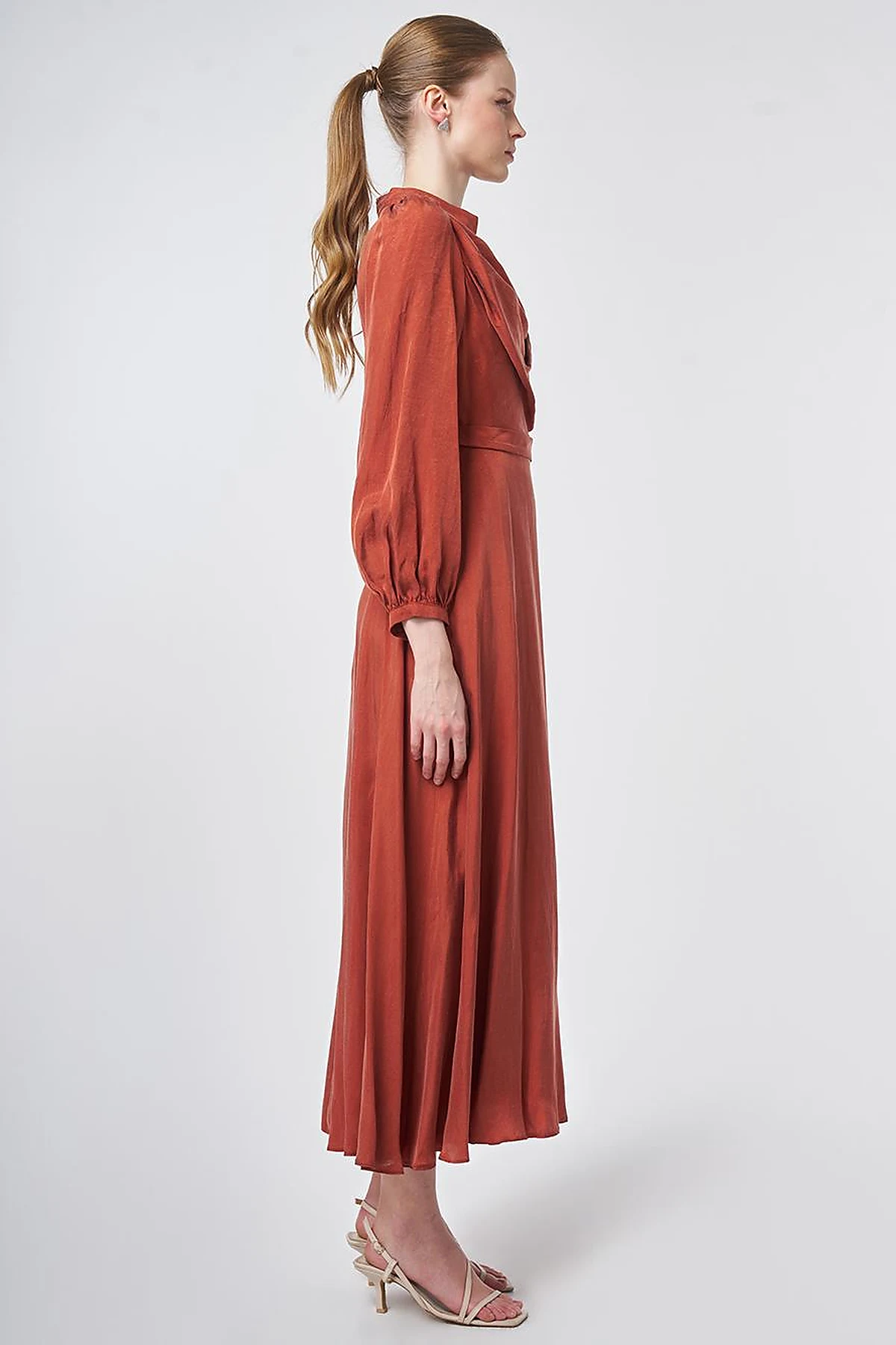 100% Lyocell Cowl Neck Dress – Terracotta