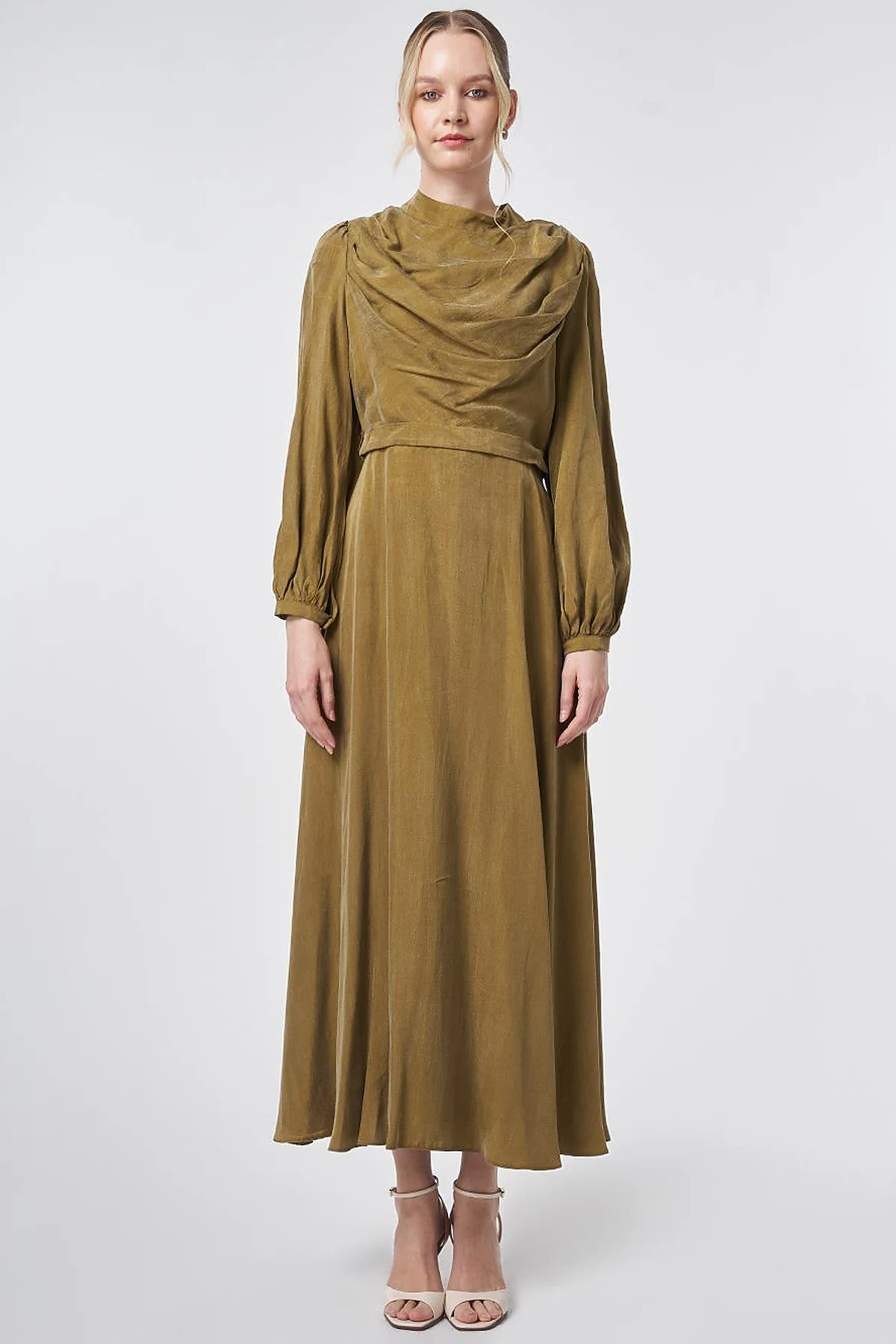 100% Lyocell Cowl Neck Dress – Dark Olive