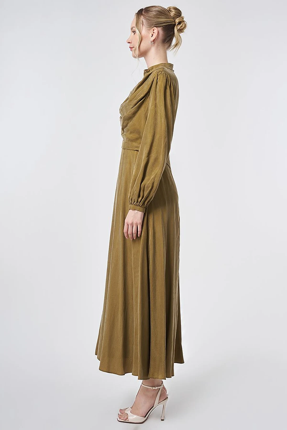 100% Lyocell Cowl Neck Dress – Dark Olive