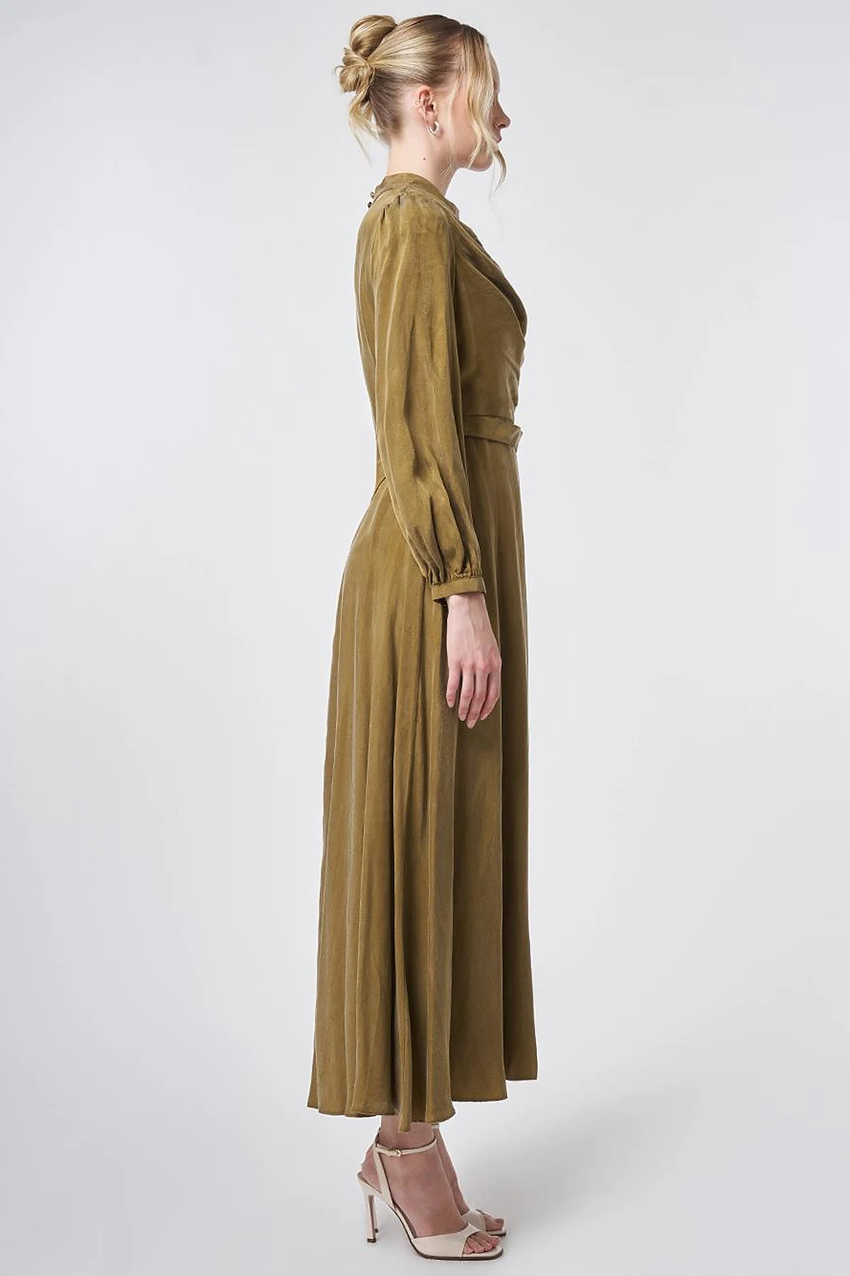 100% Lyocell Cowl Neck Dress – Dark Olive
