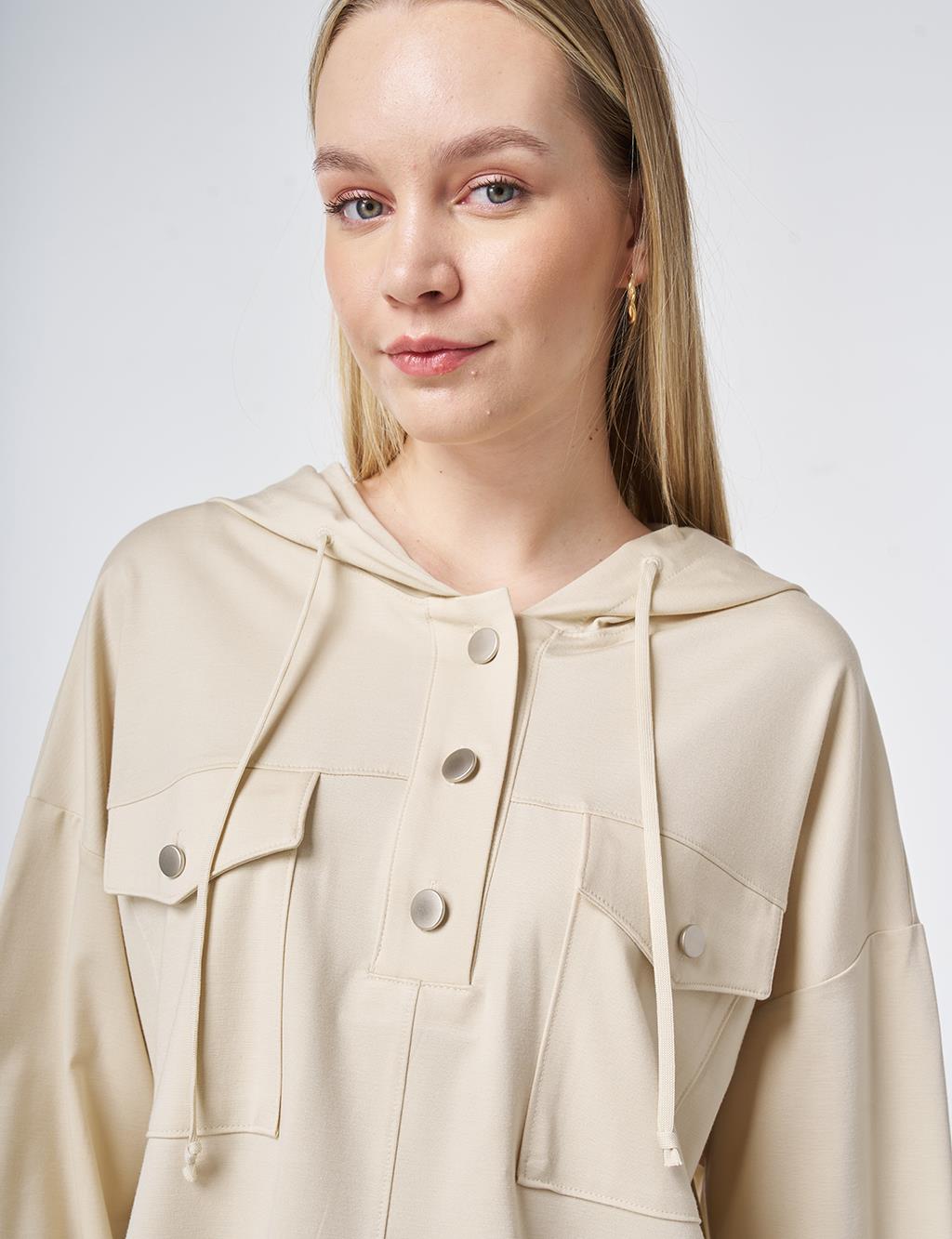 Hooded Rayon Sweatshirt Cream