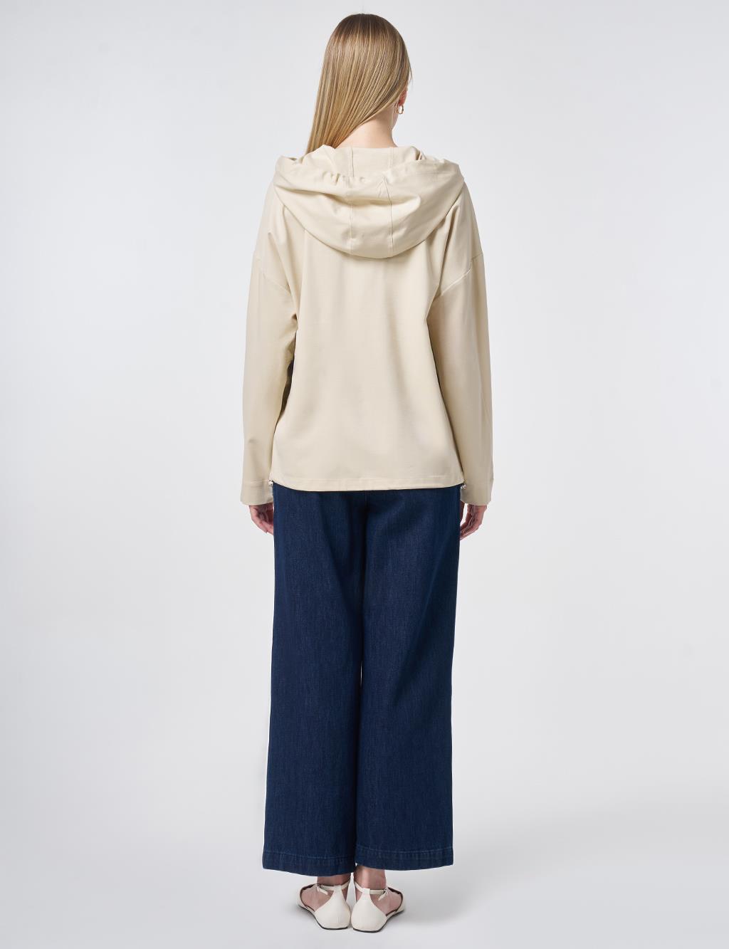 Hooded Rayon Sweatshirt Cream