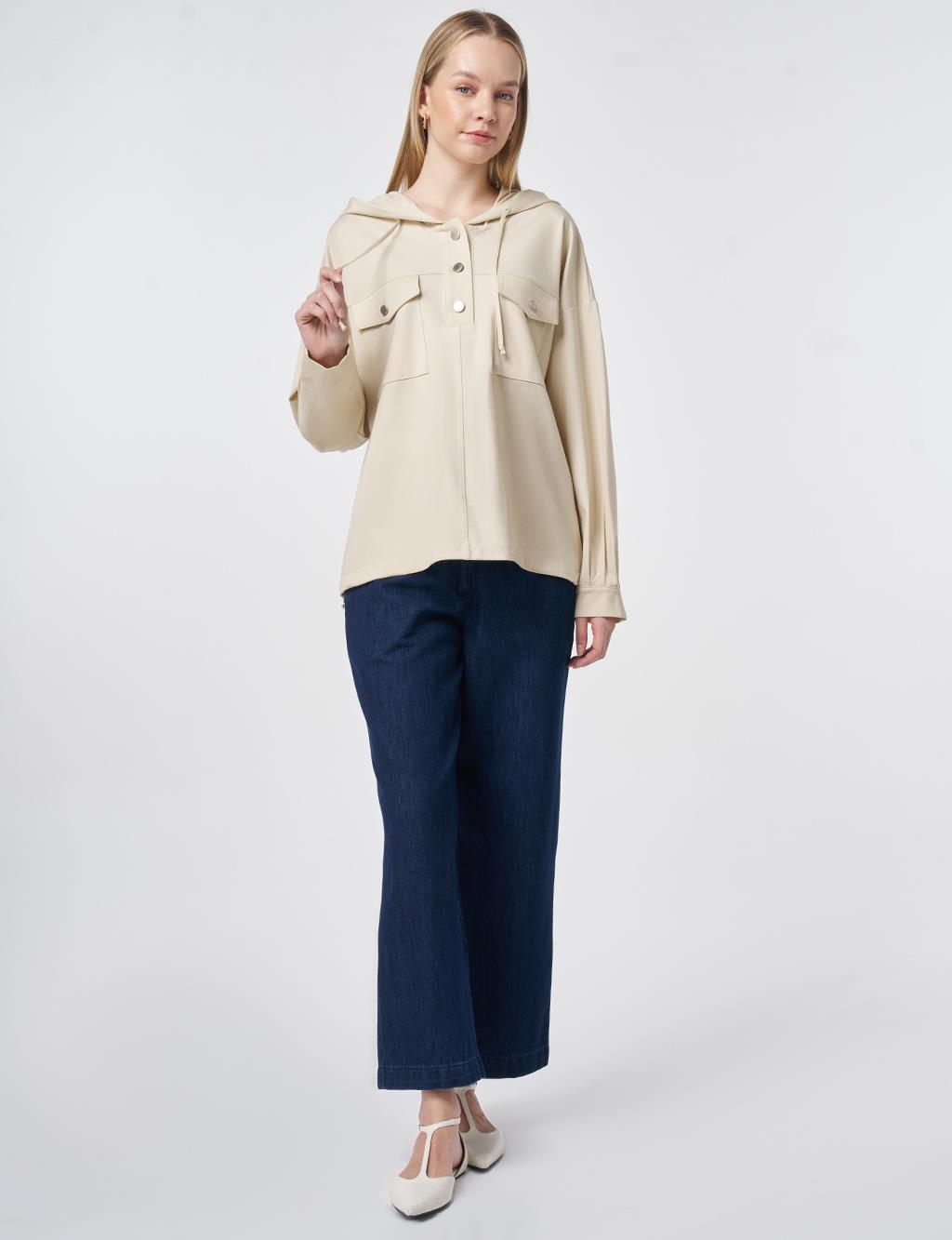 Hooded Rayon Sweatshirt Cream