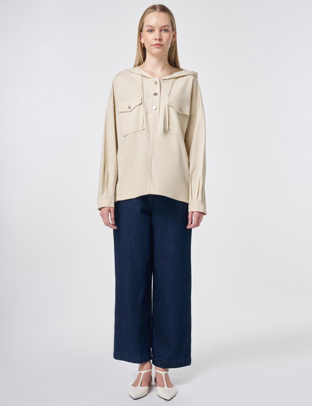 Hooded Rayon Sweatshirt Cream