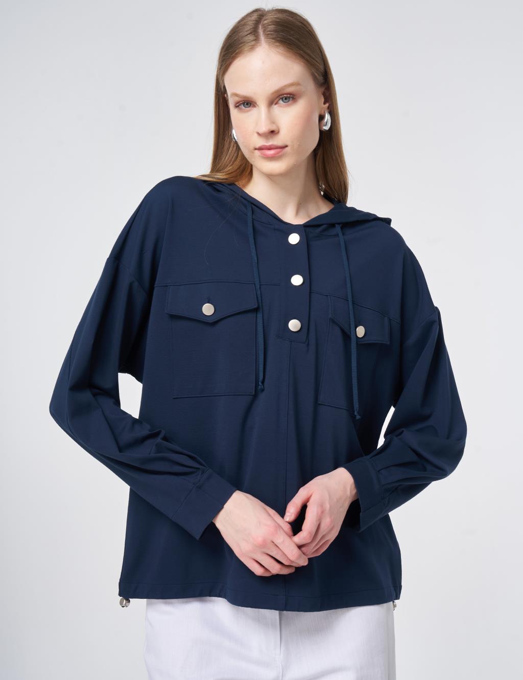 Hooded Rayon Sweatshirt Dark Navy
