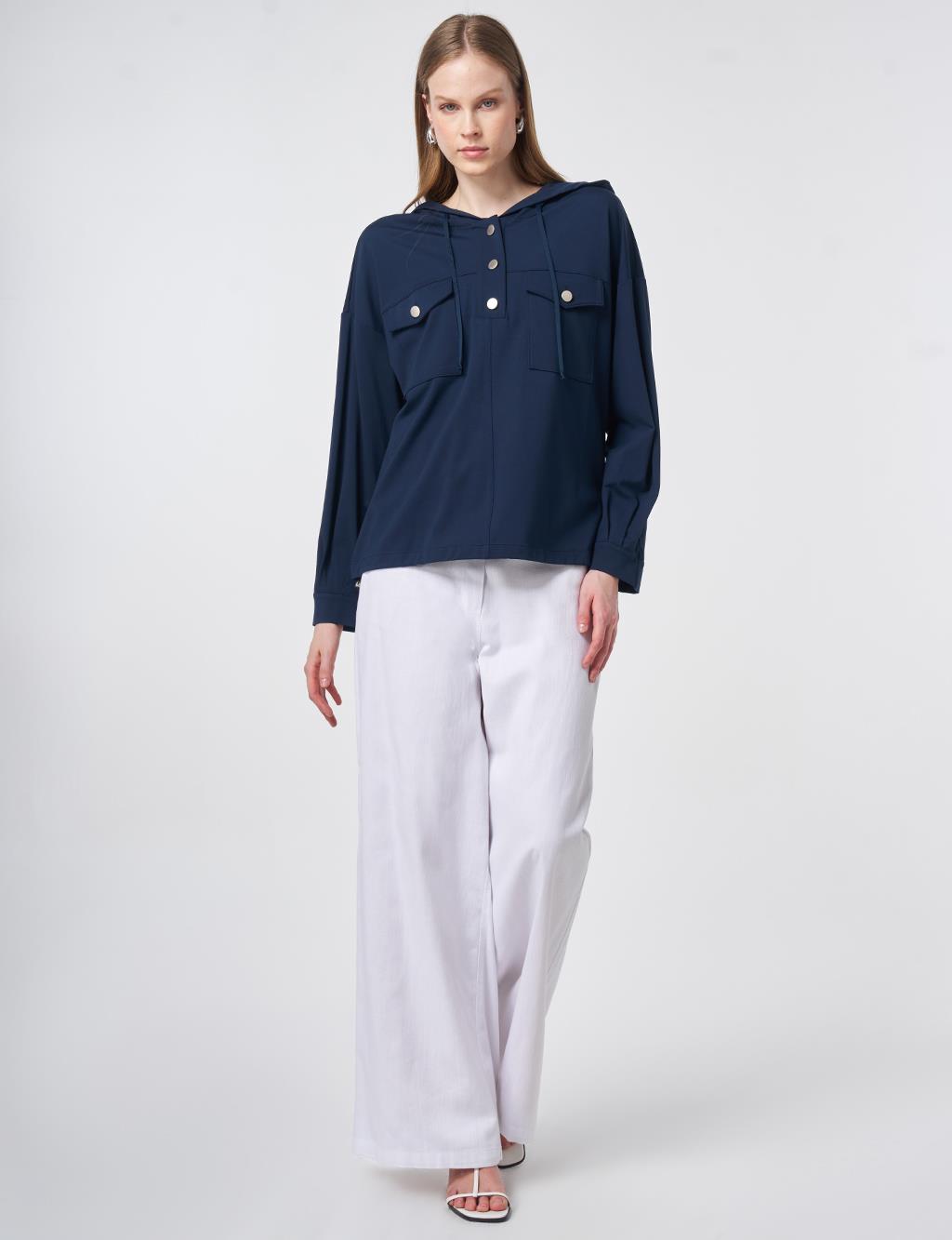 Hooded Rayon Sweatshirt Dark Navy