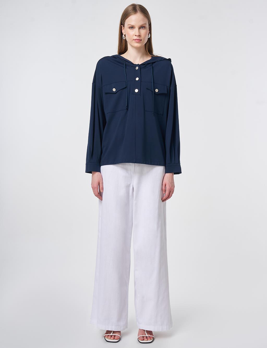 Hooded Rayon Sweatshirt Dark Navy