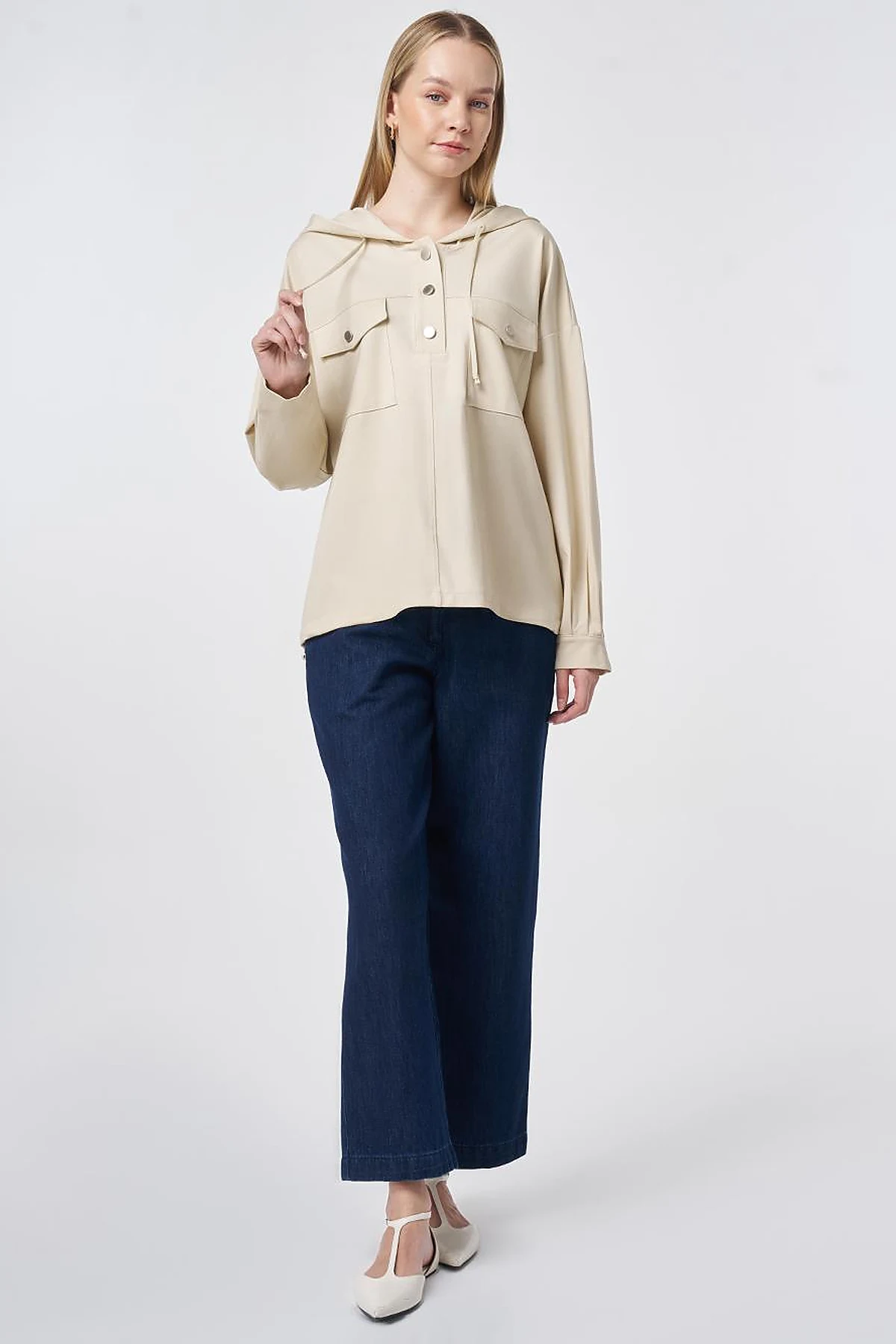 Hooded Rayon Sweatshirt Cream
