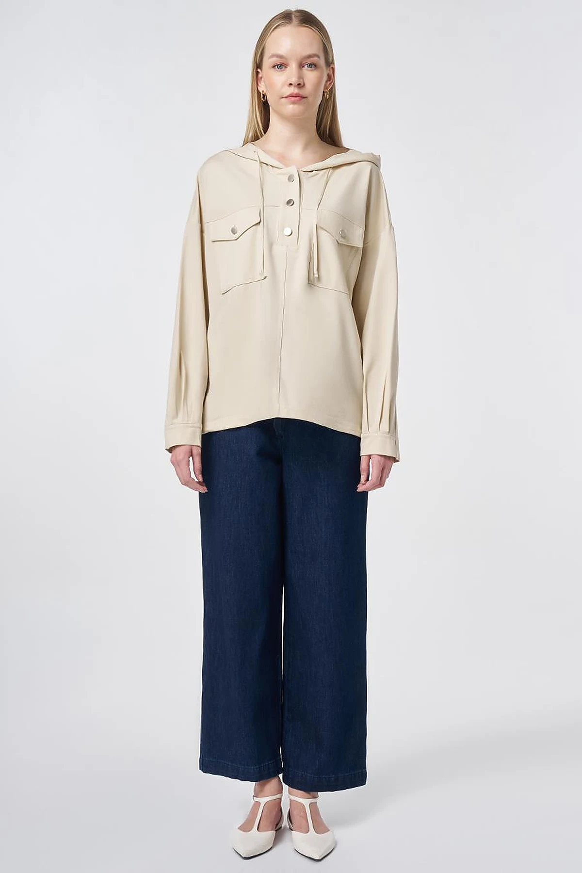 Hooded Rayon Sweatshirt Cream