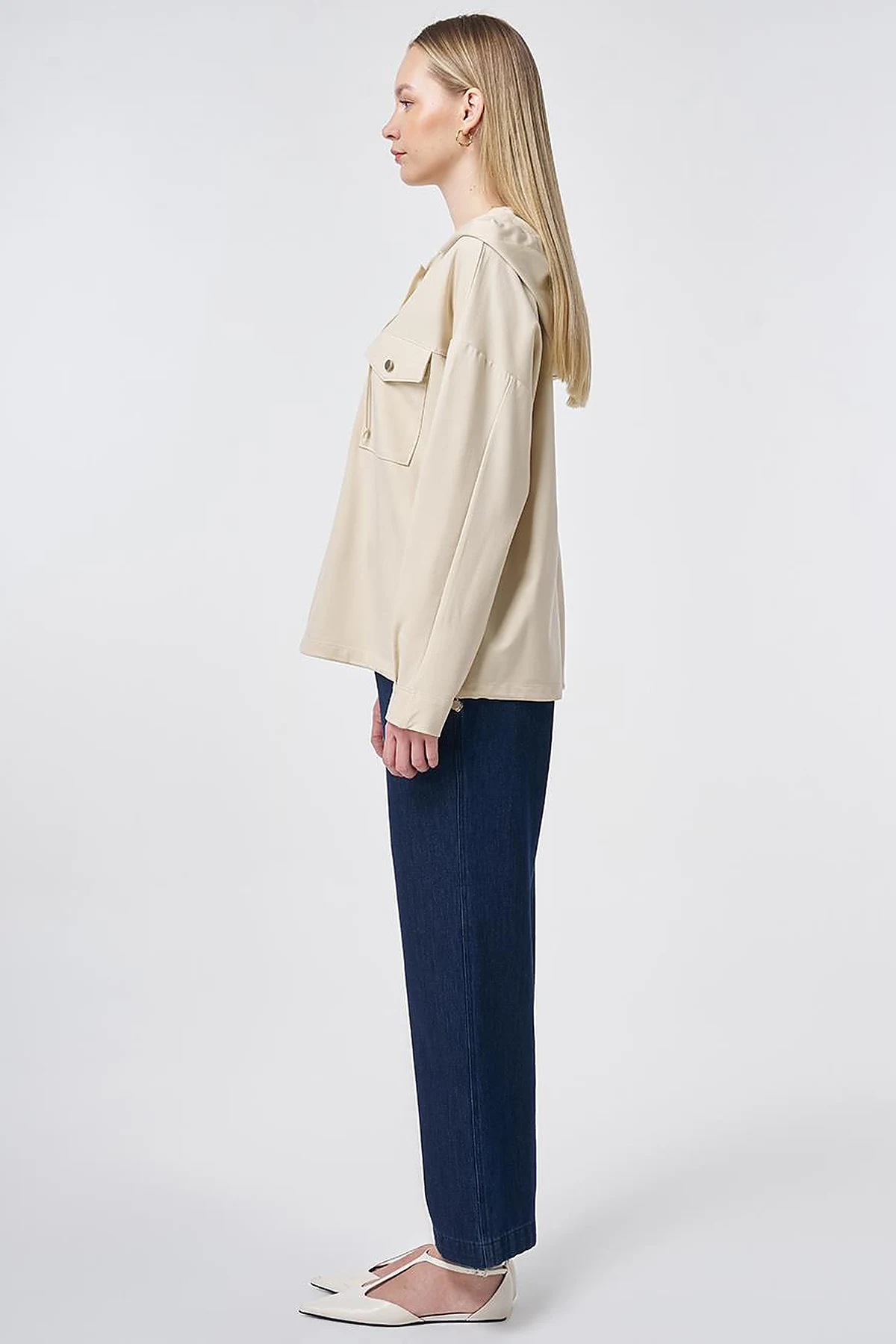 Hooded Rayon Sweatshirt Cream